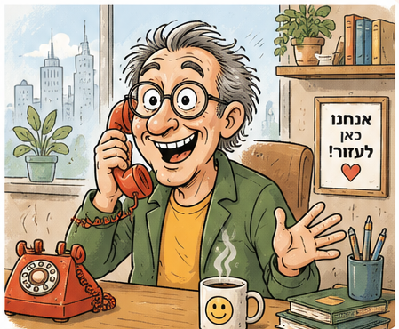 דמות מילימבו עונה לטלפון במשרד