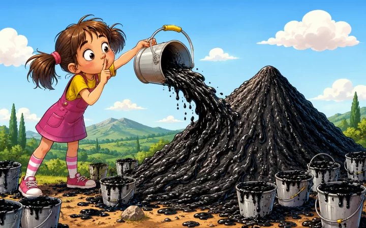 ילדה אלמת פזרה הר זפת מלא הדלי
